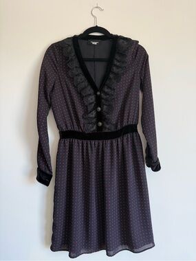Black Dress with Lace Trim and Velvet Detailing by The Kooples